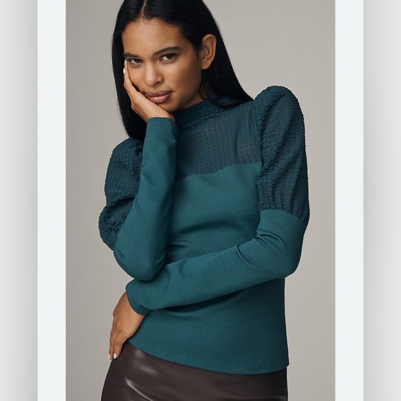 Maeve Tops - Maeve Teal Textured Puff Sleeve Top